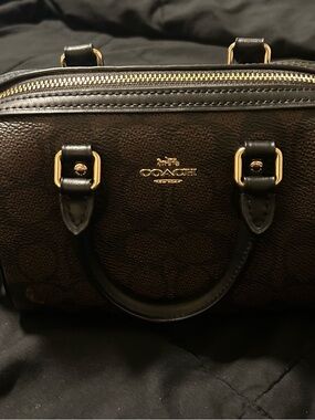 Coach Brown Signature Dome Satchel with Black Trim